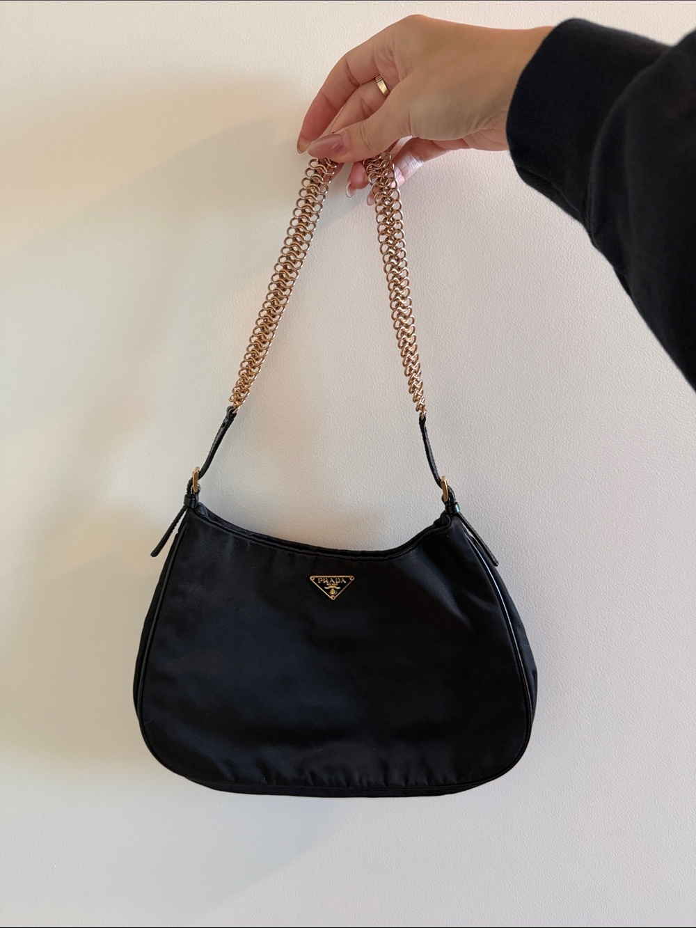Prada Black Shoulder Bag with Gold Chain Handles - Picture 2 of 2